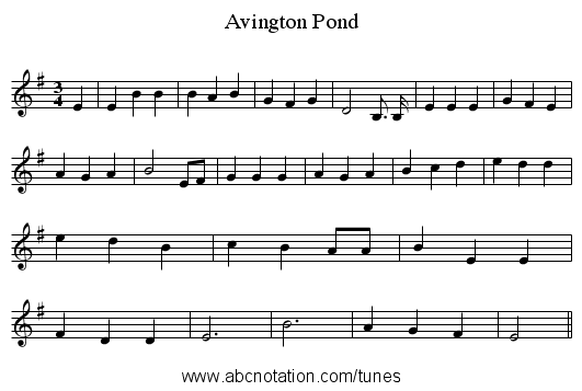 Avington Pond - staff notation