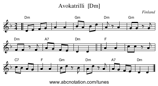 Avokatrilli  [Dm] - staff notation