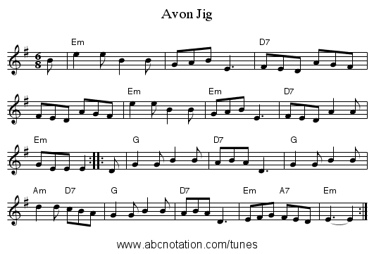 Avon Jig - staff notation