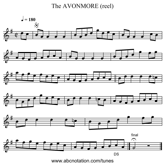 AVONMORE (reel), The - staff notation