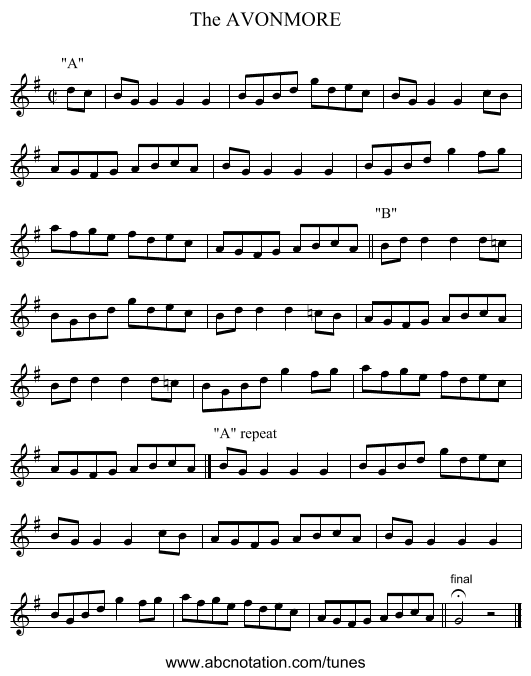 AVONMORE, The - staff notation