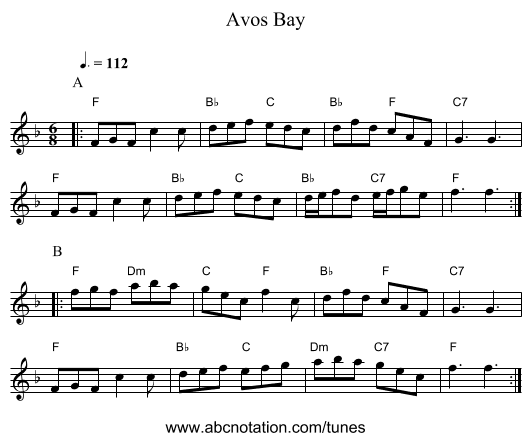 Avos Bay - staff notation