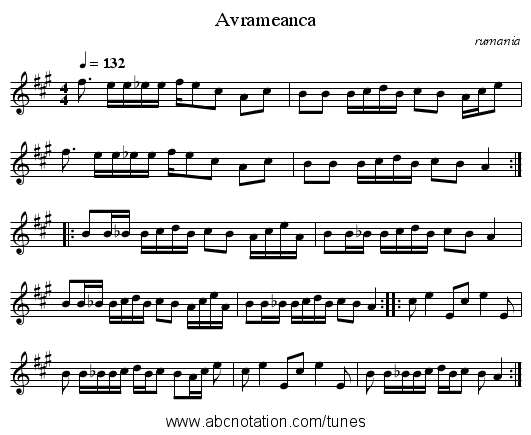Avrameanca - staff notation