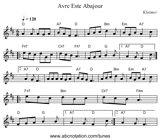 Avre Este Abajour - staff notation
