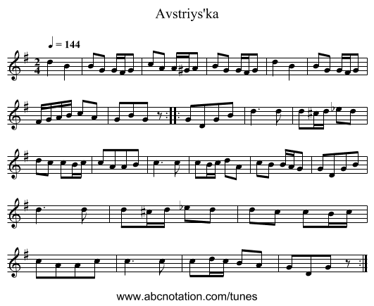 Avstriys'ka - staff notation