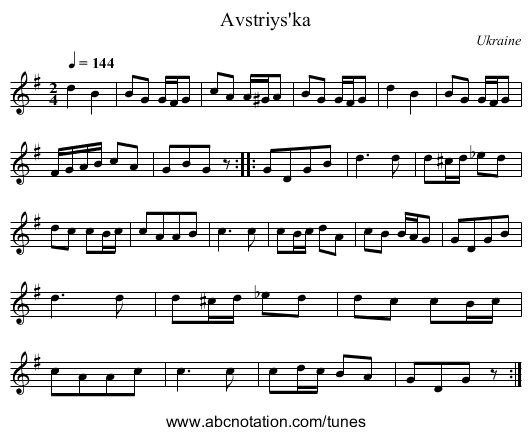 Avstriys'ka - staff notation