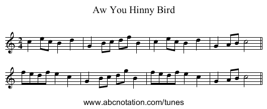 Aw You Hinny Bird - staff notation