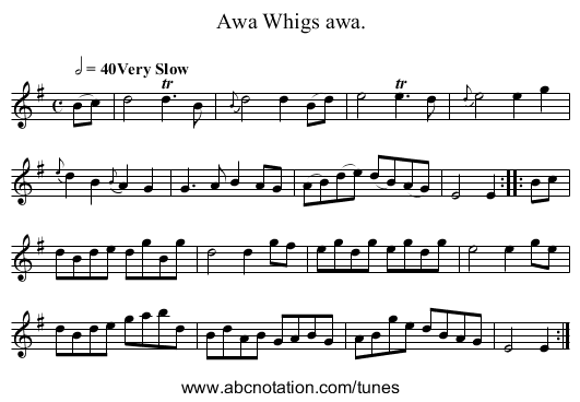 Awa Whigs awa. - staff notation