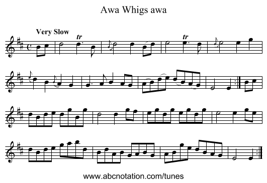 Awa Whigs awa - staff notation