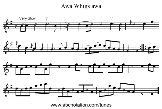 Awa Whigs awa - staff notation
