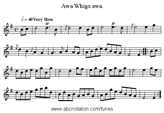 Awa Whigs awa. - staff notation