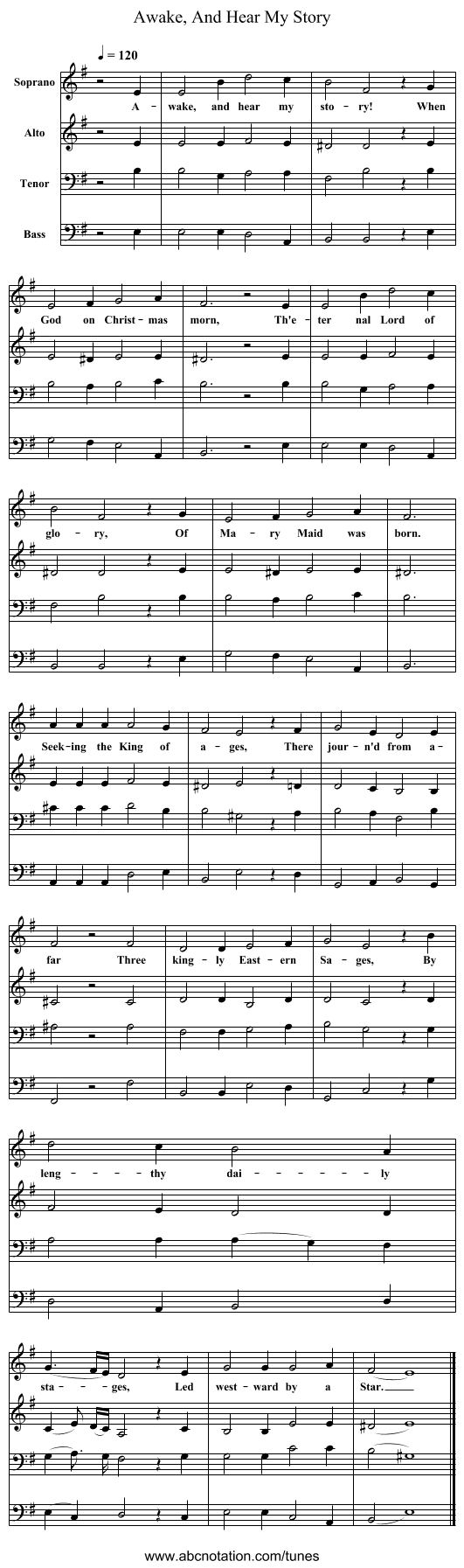 Awake, And Hear My Story - staff notation