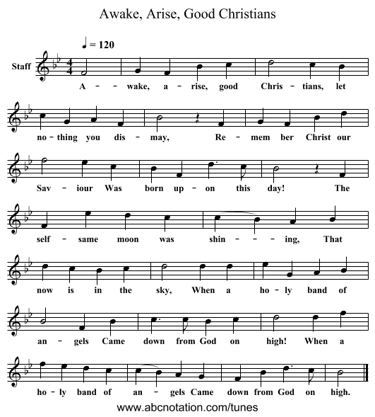 Awake, Arise, Good Christians - staff notation