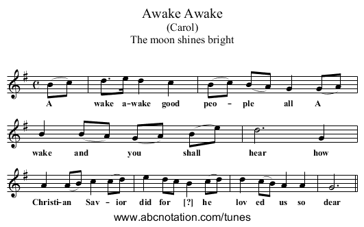 Awake Awake - staff notation