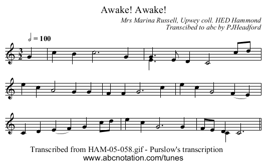 Awake! Awake! - staff notation
