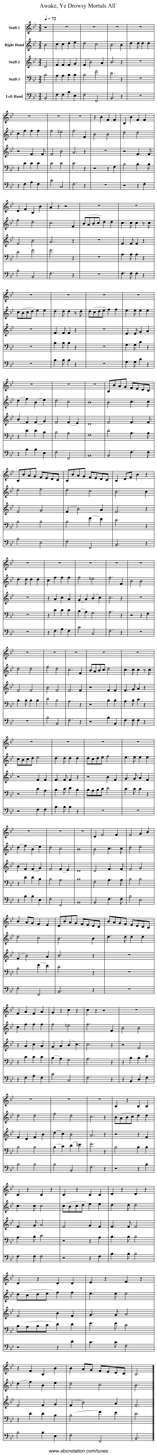 Awake, Ye Drowsy Mortals All` - staff notation
