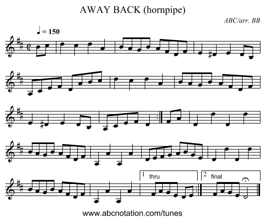 AWAY BACK (hornpipe) - staff notation