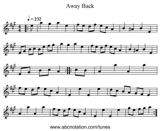 Away Back - staff notation