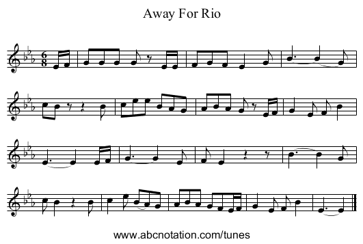 Away For Rio - staff notation