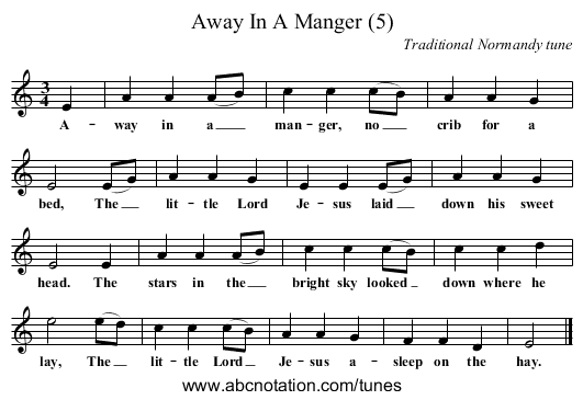 Away In A Manger (5) - staff notation