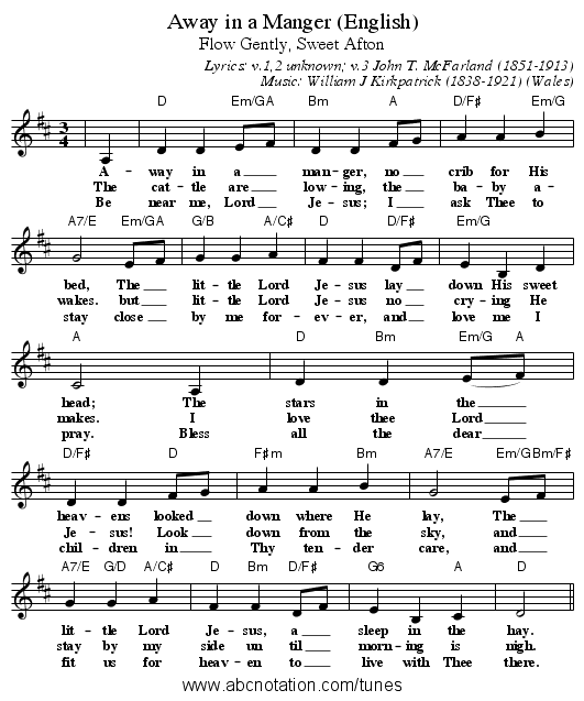 Away in a Manger (English) - staff notation