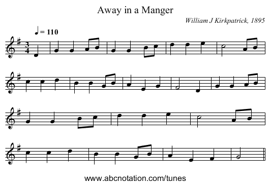 Away in a Manger - staff notation