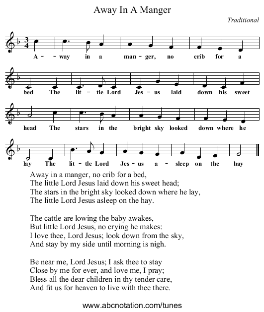 Away In A Manger - staff notation