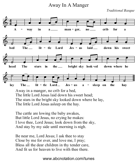 Away In A Manger - staff notation