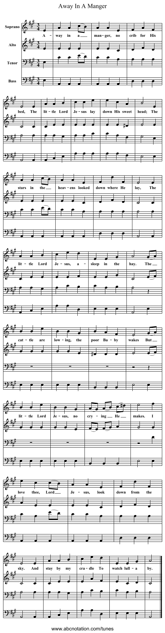 Away In A Manger - staff notation