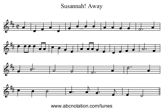Away, Susannah! - staff notation
