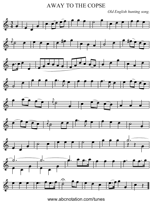 AWAY TO THE COPSE - staff notation