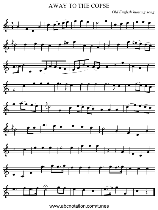 AWAY TO THE COPSE - staff notation