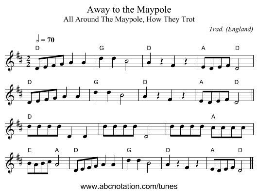 Away to the Maypole - staff notation