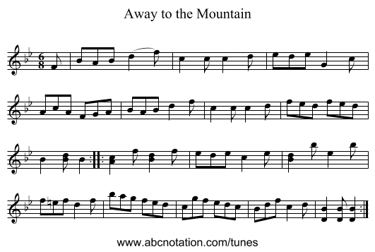 Away to the Mountain - staff notation