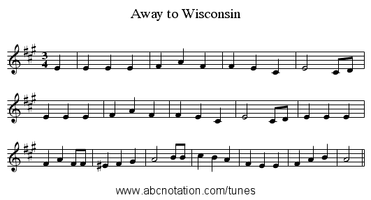 Away to Wisconsin - staff notation