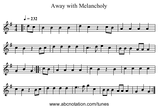 Away with Melancholy - staff notation