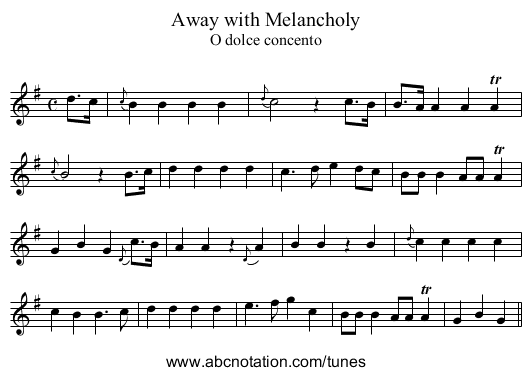 Away with Melancholy - staff notation