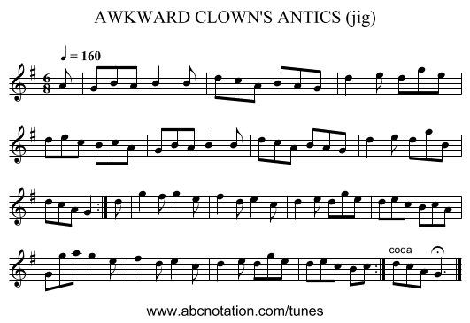 AWKWARD CLOWN'S ANTICS (jig) - staff notation