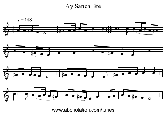 Ay Sarica Bre - staff notation
