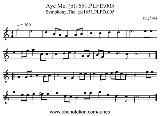 Aye Me. (p)1651.PLFD.005 - staff notation