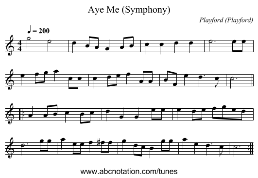 Aye Me (Symphony) - staff notation