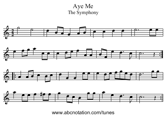 Aye Me - staff notation