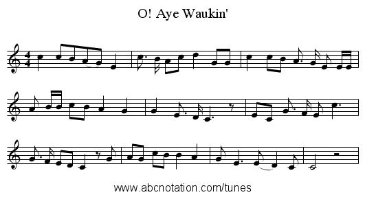 Aye Waukin', O! - staff notation