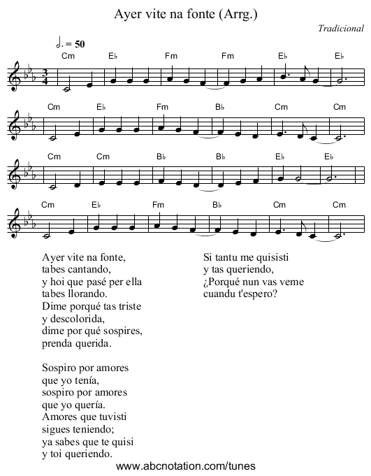 Ayer vite na fonte (Arrg.) - staff notation