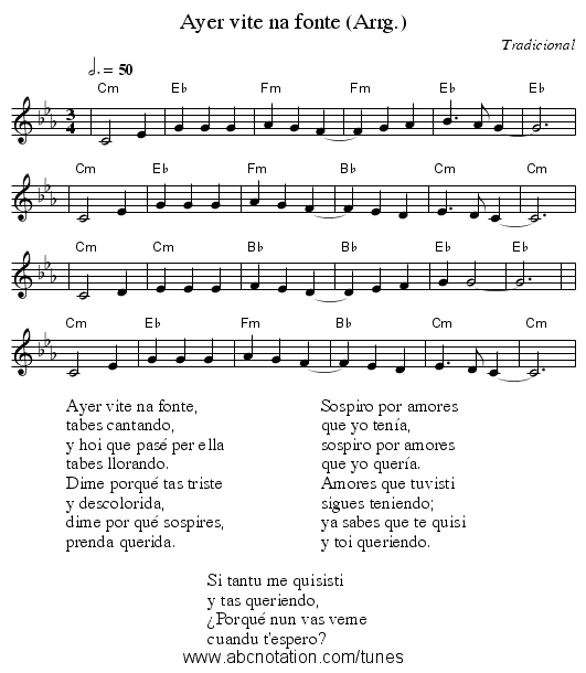 Ayer vite na fonte (Arrg.) - staff notation