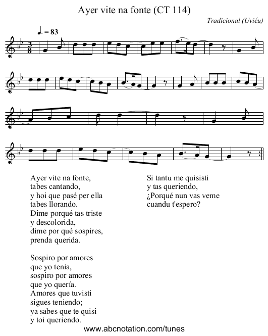 Ayer vite na fonte (CT 114) - staff notation