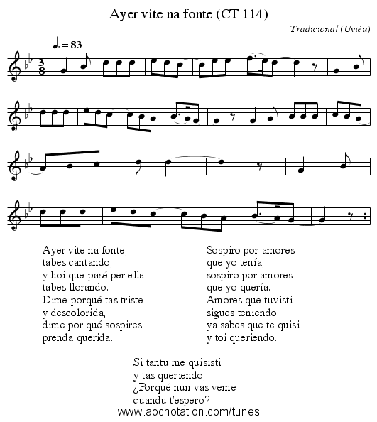 Ayer vite na fonte (CT 114) - staff notation