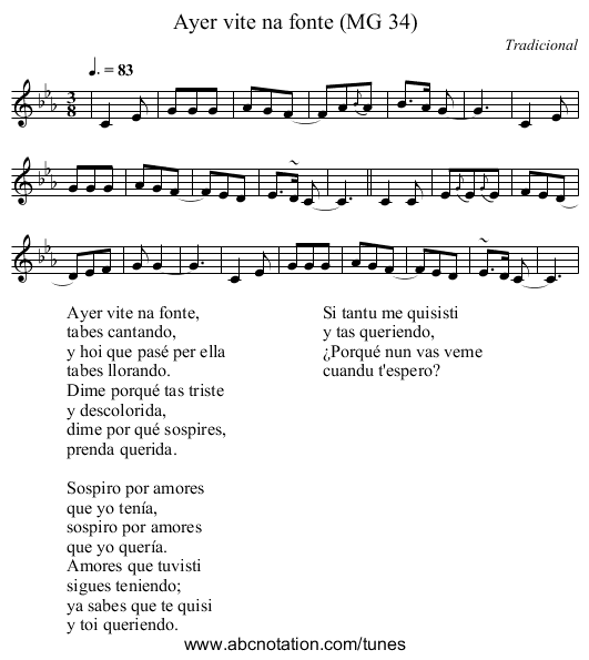 Ayer vite na fonte (MG 34) - staff notation