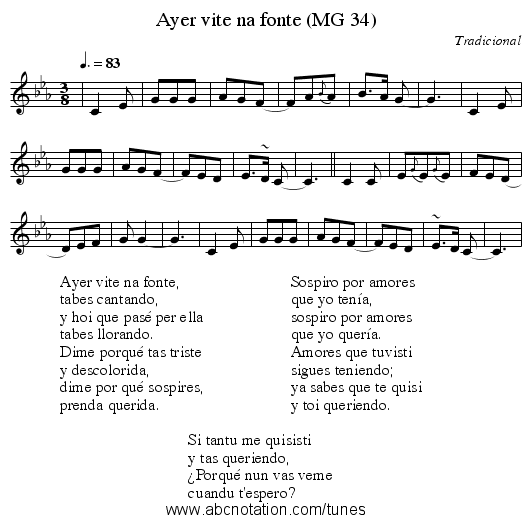 Ayer vite na fonte (MG 34) - staff notation