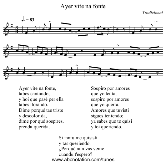 Ayer vite na fonte - staff notation